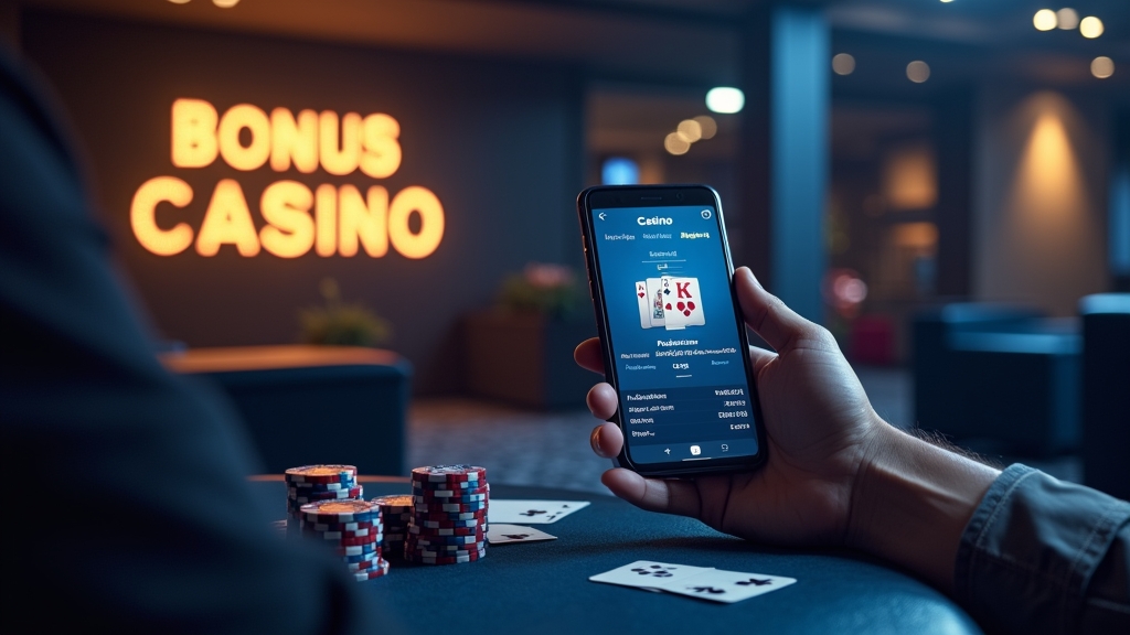 Gracz sprawdza bonus i warunki promocji na ekranie telefonu w kasynie